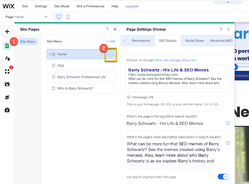 SEO Settings Main Wix Editor