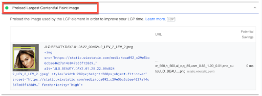 Preload LCP Image Wix