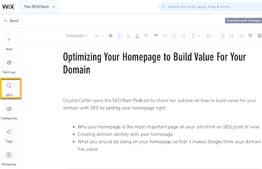 SEO Settings Wix Blog