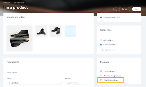 Wix SEO Settings Product Pages