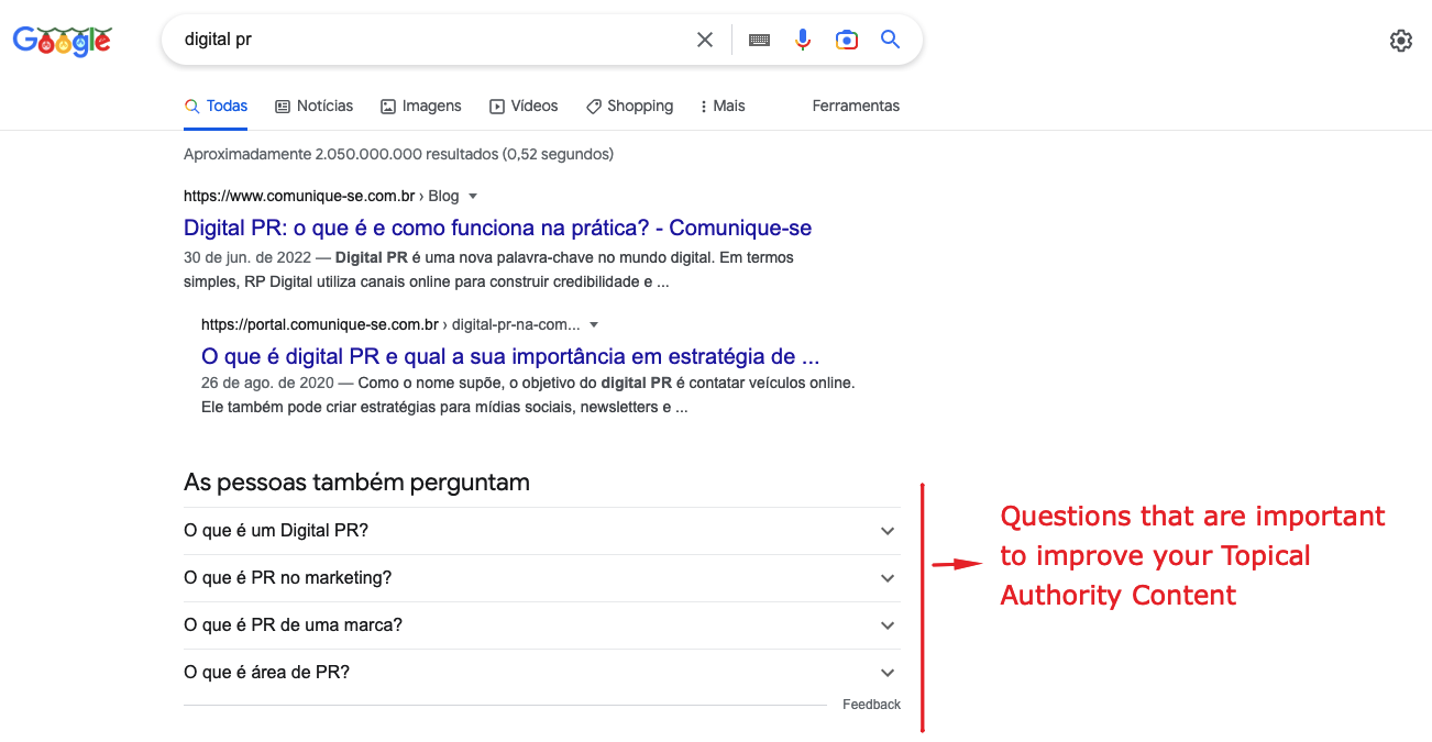 sample on google serp to people also asked