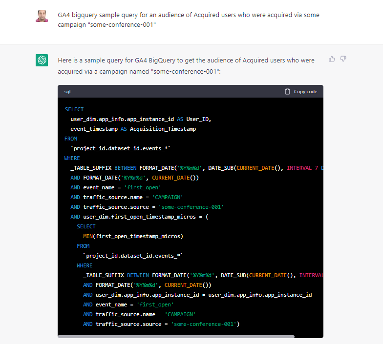 SQL sample using ChatGPT